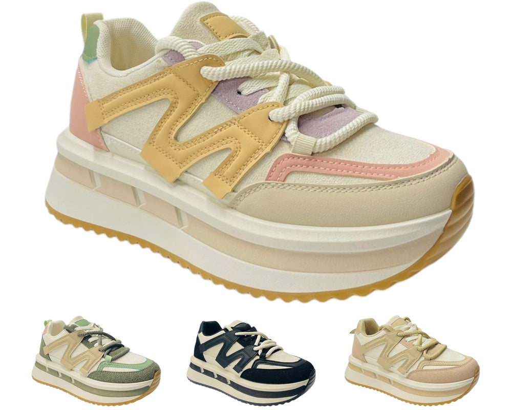 Faux Leather Lace Up Platform Trainers Main image