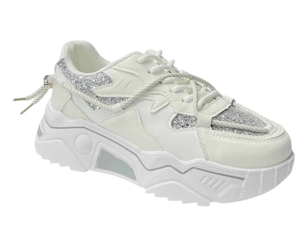 Chunky Sole Glitter Lace Up Trainers