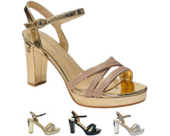 Block Heel Platform Glitter Ankle Strap Shoes