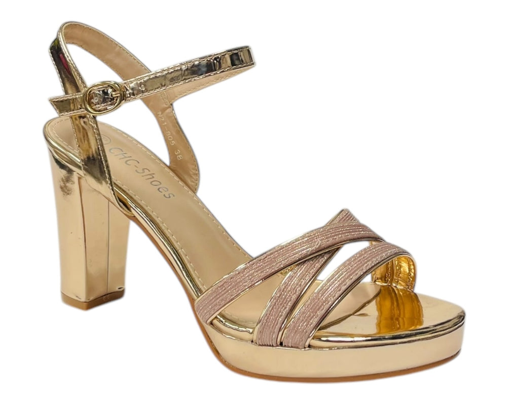 Block Heel Platform Glitter Ankle Strap Shoes