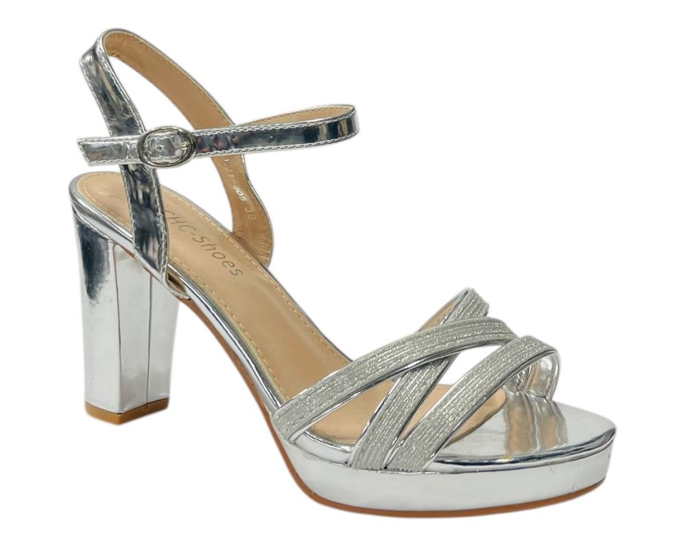 Block Heel Platform Glitter Ankle Strap Shoes