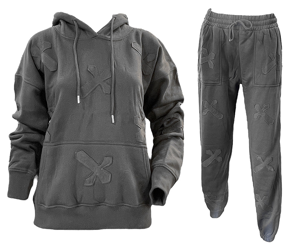 Cross Detail Embroidered Hooded Tracksuit