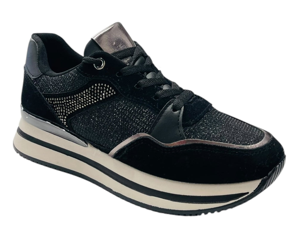 Chunky Sole Rhinestone Lace Up Trainers