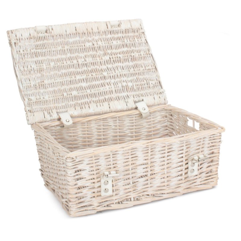 35cm Empty Wicker Whitewash Picnic Basket Secondary image