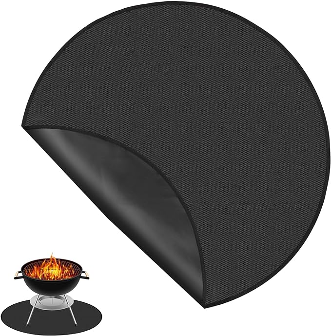 36 Inch Round Fire Pit Mat, Fireproof BBQ Mat for Under Grill Oil Resistant Hearth Rug Fireplace Floor Protector Outdoor Grill Protective Pad Accessories for Solo Stove Bonfire Smokers Garden Patio - British D'sire