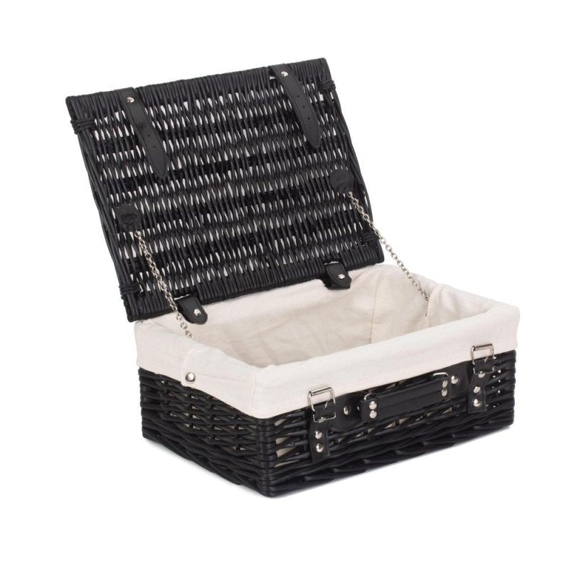 36cm Empty Black Willow Picnic Basket With Cotton Lining - Empty Picnic Baskets - British D'sire