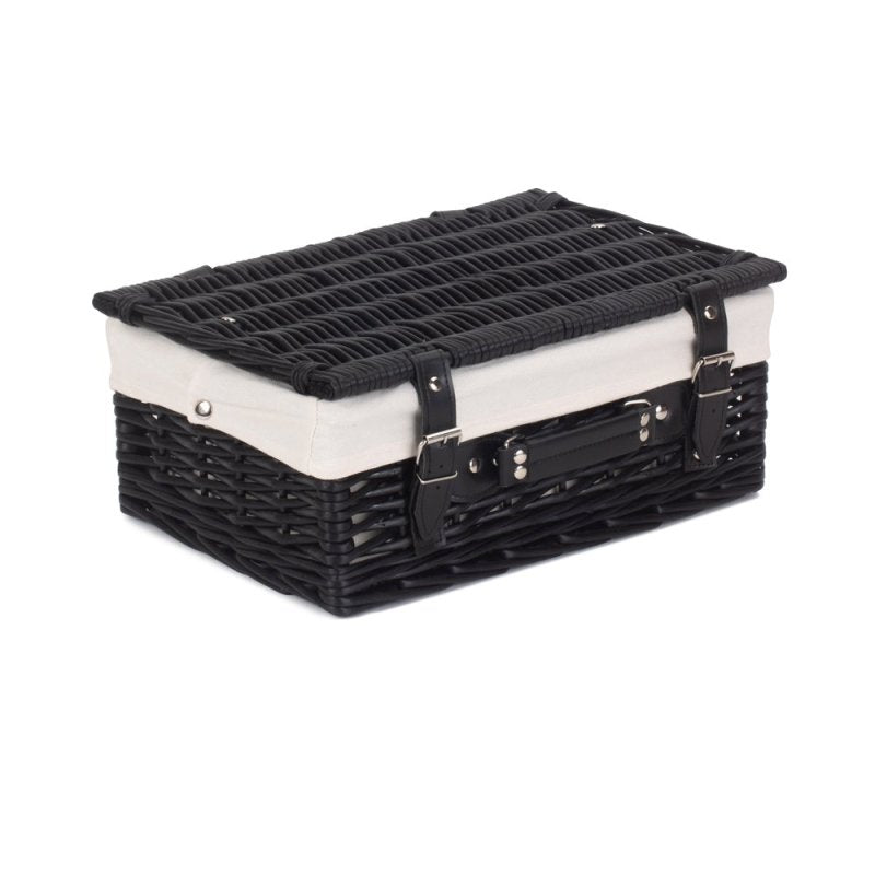 36cm Empty Black Willow Picnic Basket With Cotton Lining - Empty Picnic Baskets - British D'sire