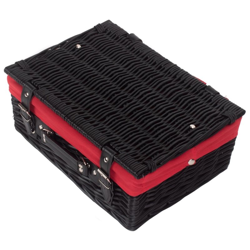 36cm Empty Black Willow Picnic Basket With Cotton Lining - Empty Picnic Baskets - British D'sire