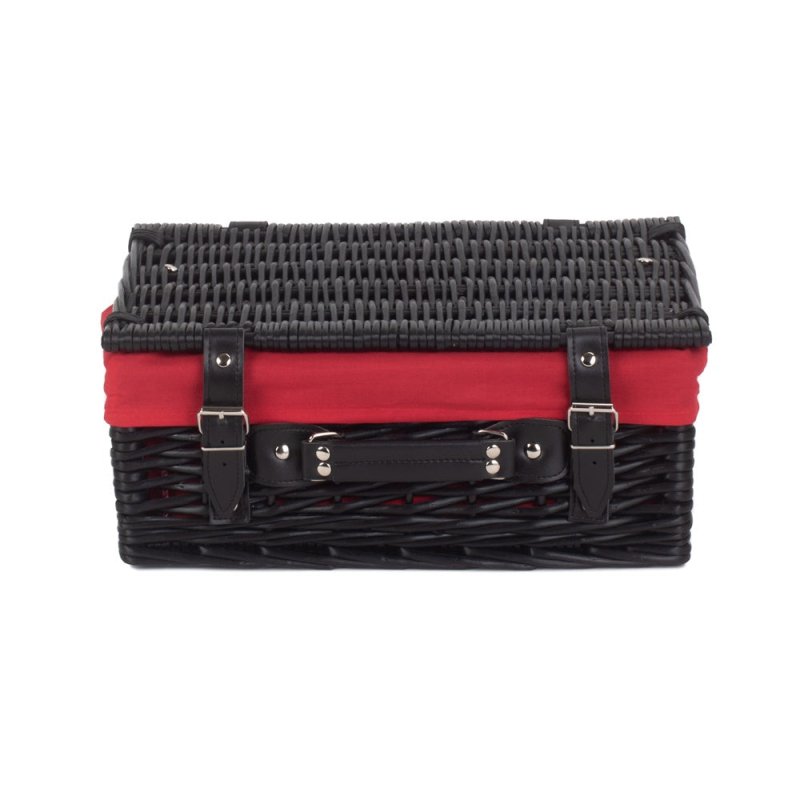 36cm Empty Black Willow Picnic Basket With Cotton Lining - Empty Picnic Baskets - British D'sire