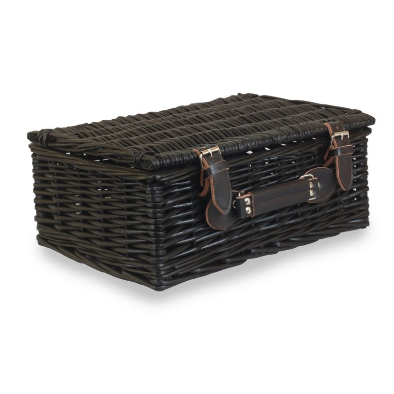 36cm Empty Black Willow Picnic Basket With Cotton Lining - Empty Picnic Baskets - British D'sire