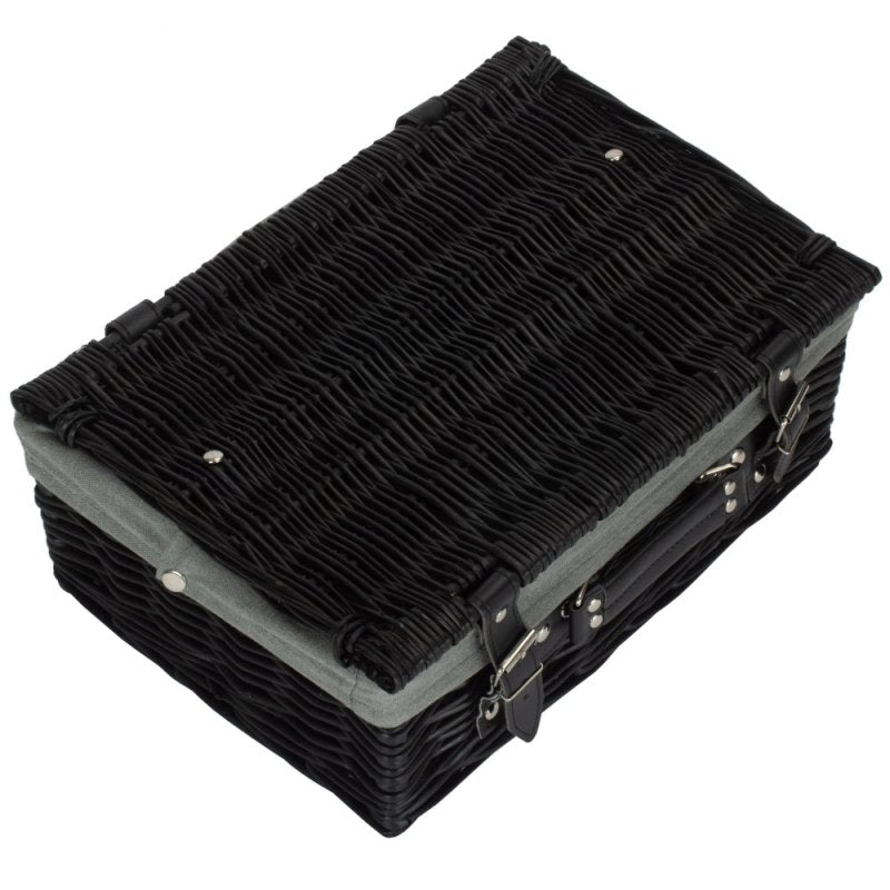 36cm Empty Black Willow Picnic Basket With Cotton Lining - Empty Picnic Baskets - British D'sire