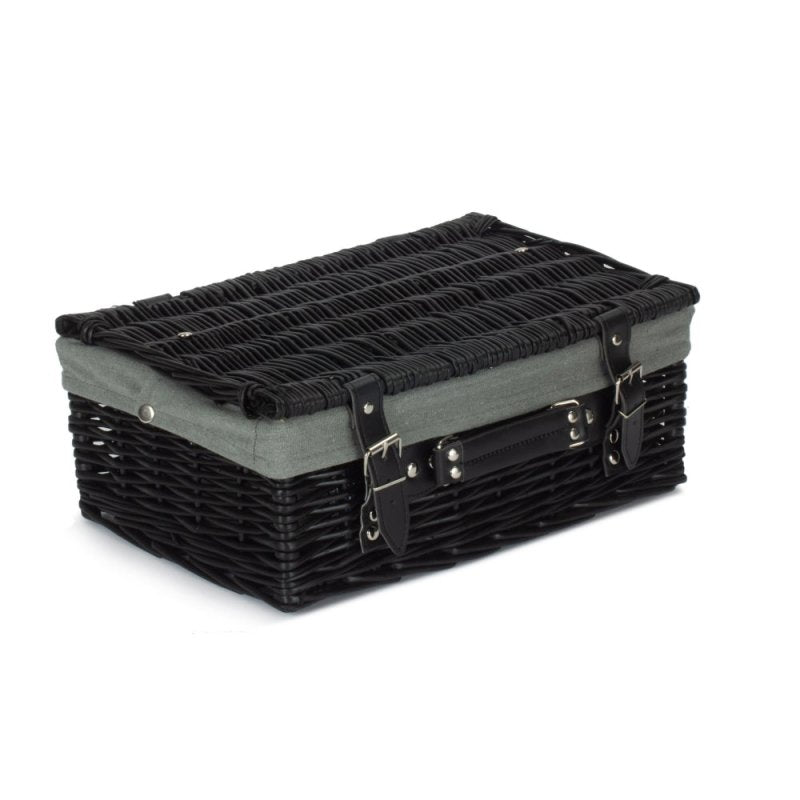 36cm Empty Black Willow Picnic Basket With Cotton Lining - Empty Picnic Baskets - British D'sire