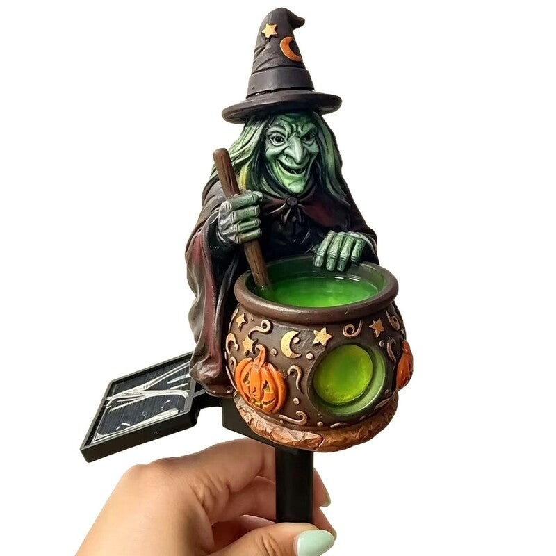 Solar Halloween Garden Lights – Witch Shoe, Pumpkin & Resin Stake Lanterns, Dusk-to-Dawn Auto On/Off for Yard & Outdoor Path