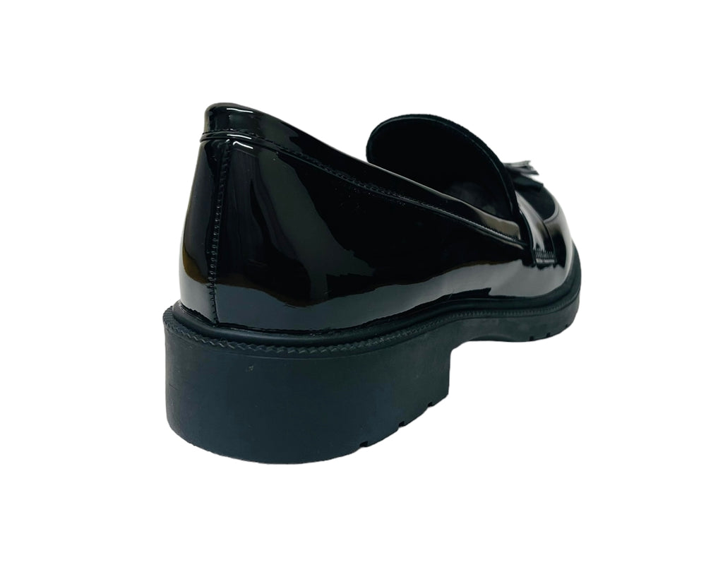 Faux Patent Leather Tassel Slip On Shoes