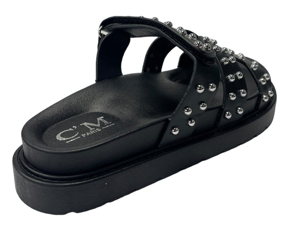 Faux Leather Flat Studded Sliders