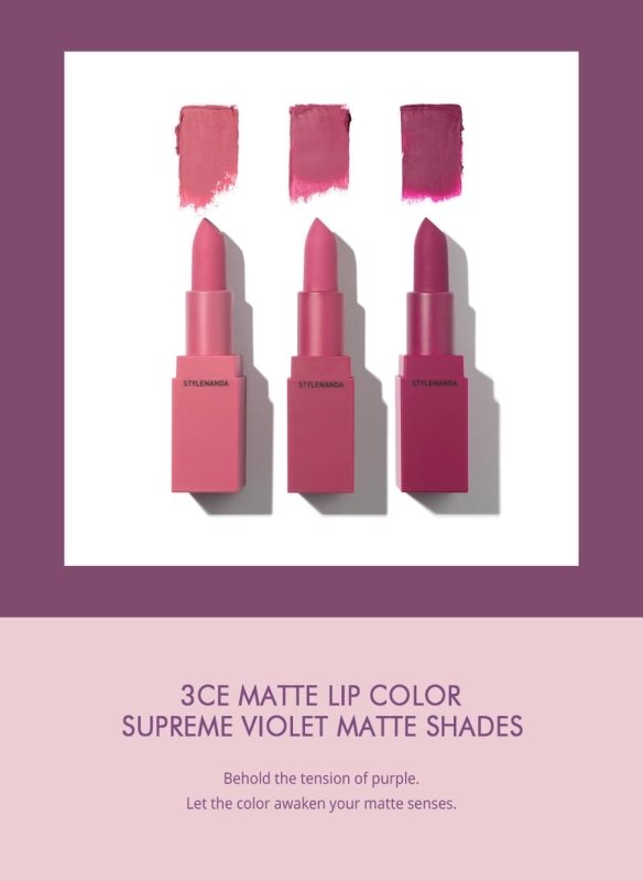 3CE - Supreme Violet Matte Lip Colour 225 Flexible - Lipstick - British D'sire