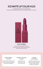 3CE - Supreme Violet Matte Lip Colour 225 Flexible - Lipstick - British D'sire