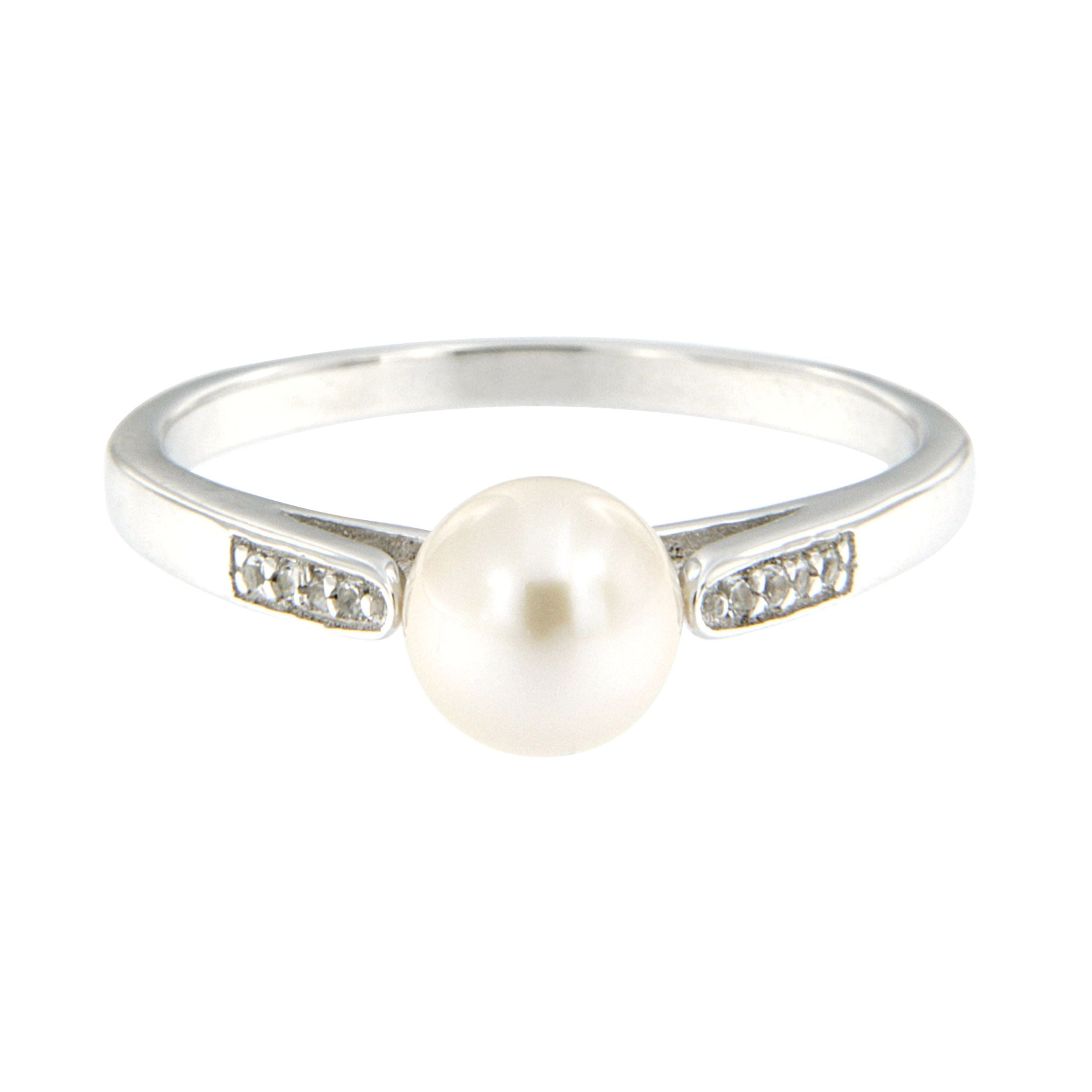 Pearlz Ocean White Freshwater Pearl and White Topaz Ring