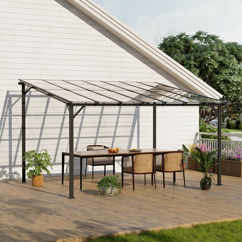 3x4.2M Wall - Mounted Awning Outdoor Canopy with UV - Resistant Roof - Canopy - British D'sire