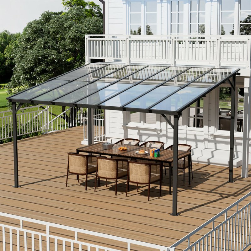 3x4.2M Wall - Mounted Awning Outdoor Canopy with UV - Resistant Roof - Canopy - British D'sire
