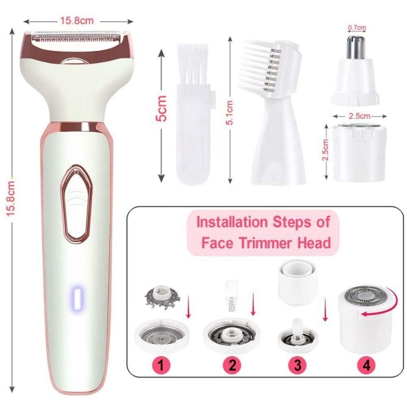 4 In 1 Electric Shaver Epilator For Women Face Facial Body Underarm Clipper Epilator Hair Remover Lady Female USB Charging Shaving Trimmer Razor - Hair Care & Styling - British D'sire