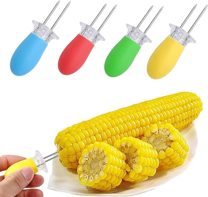 4 Pcs Corn Forks Corn Holders, Corn On The Cob Skewers Corn on The Cob Forks, Corn on The Cob Skewers, Corn on The cob Holders for BBQ/Home Cooking/Picnics Outdoor Party Camping - British D'sire