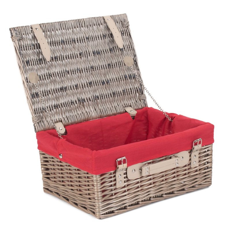 41cm Antique Wash Wicker Picnic Basket with Cotton Lining - Empty Picnic Baskets - British D'sire Main image