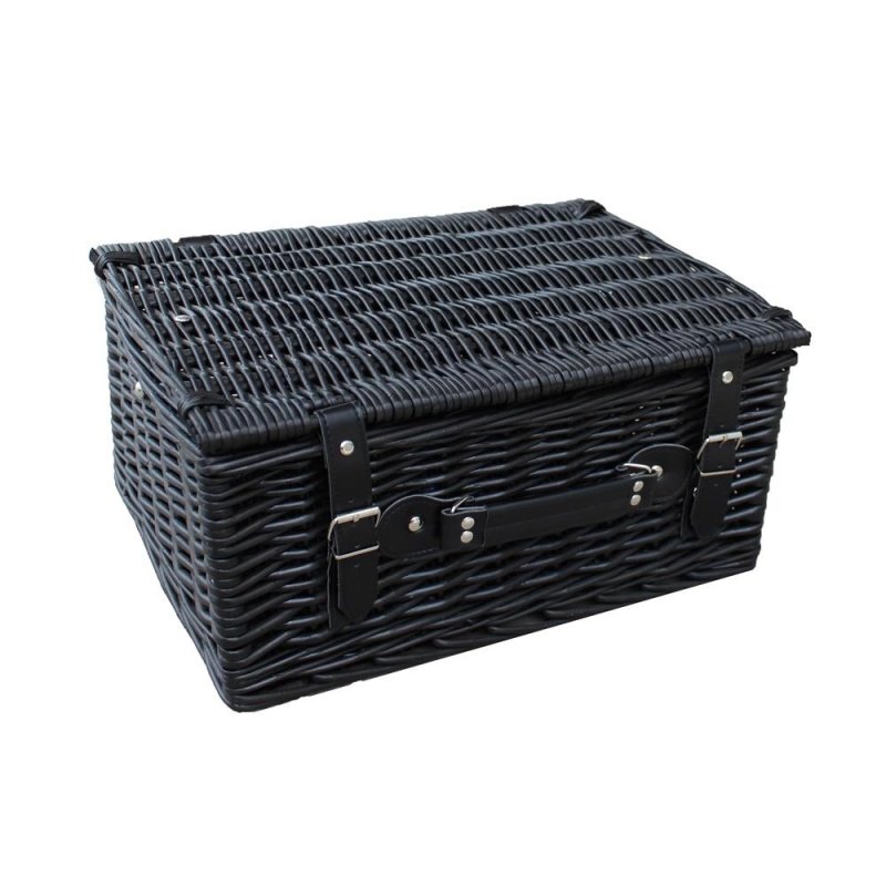 41cm Empty Black Willow Picnic Basket With Cotton Lining Secondary image