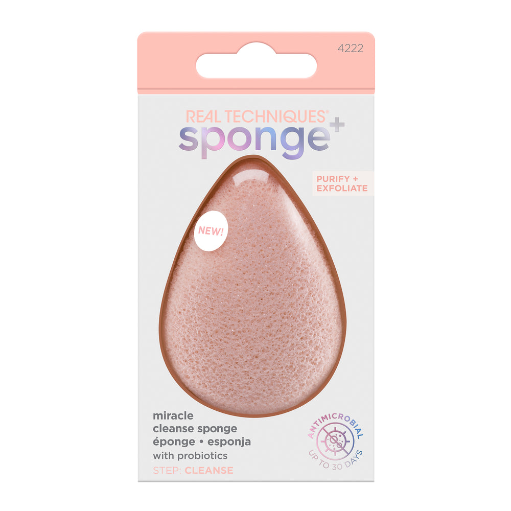 Real Techniques Sponge+, Skin Care Facial Cleanser Tool, with Probiotics, exfoliate and clean pores, Miracle Complexion Sponge Main image