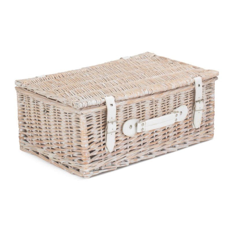 45cm White Wash Empty Picnic Basket - Empty Picnic Baskets - British D'sire