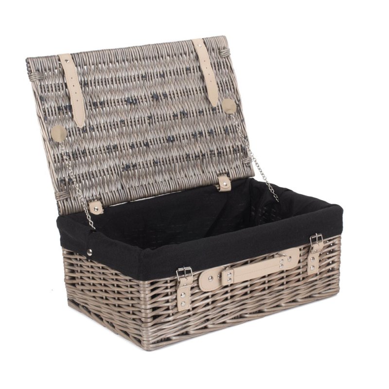 46cm Antique Wash Wicker Picnic Basket with Cotton Lining - Empty Picnic Baskets - British D'sire