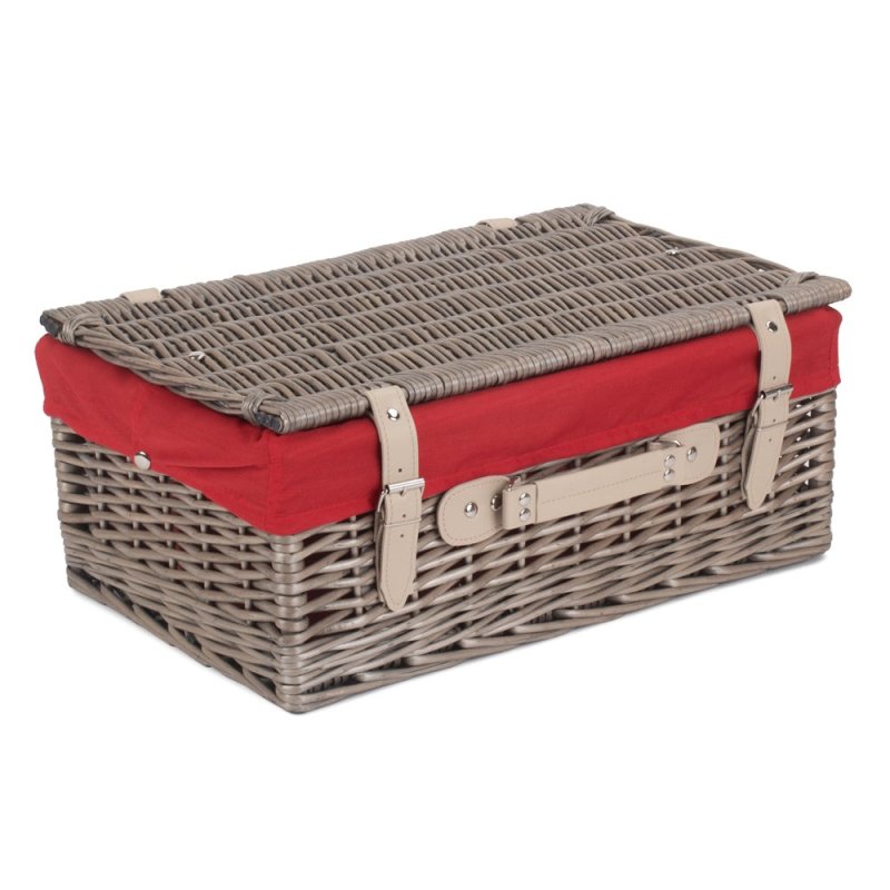 46cm Antique Wash Wicker Picnic Basket with Cotton Lining - Empty Picnic Baskets - British D'sire