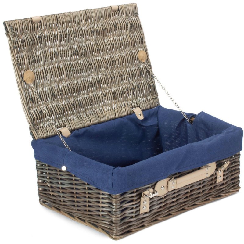 46cm Antique Wash Wicker Picnic Basket with Cotton Lining - Empty Picnic Baskets - British D'sire