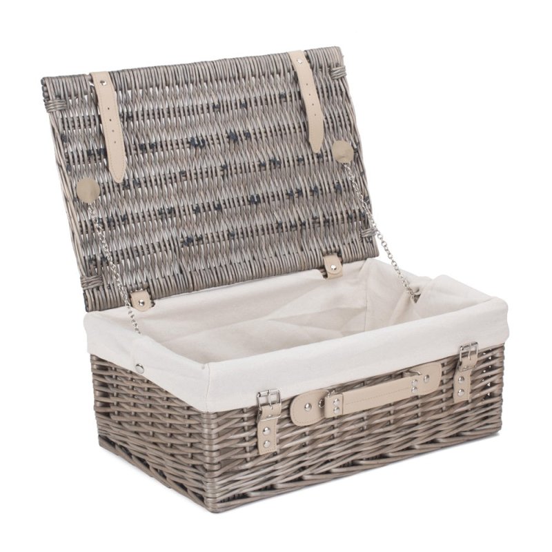 46cm Antique Wash Wicker Picnic Basket with Cotton Lining - Empty Picnic Baskets - British D'sire