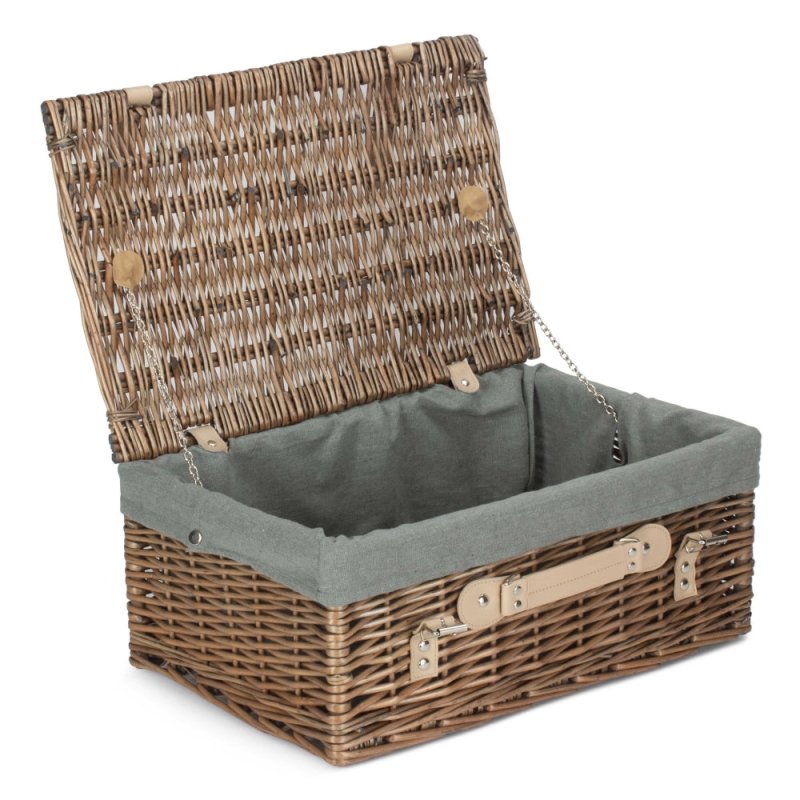 46cm Antique Wash Wicker Picnic Basket with Cotton Lining - Empty Picnic Baskets - British D'sire
