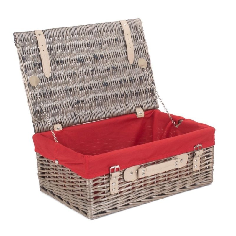 46cm Antique Wash Wicker Picnic Basket with Cotton Lining - Empty Picnic Baskets - British D'sire
