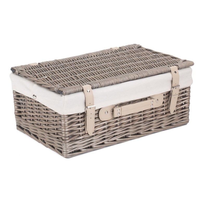 46cm Antique Wash Wicker Picnic Basket with Cotton Lining - Empty Picnic Baskets - British D'sire