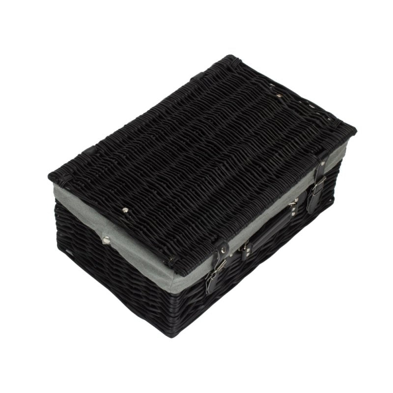 46cm Empty Black Willow Picnic Basket With Cotton Lining - Empty Picnic Baskets - British D'sire