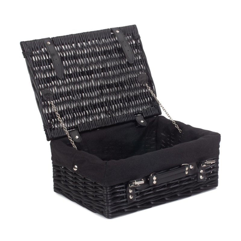 46cm Empty Black Willow Picnic Basket With Cotton Lining Secondary image