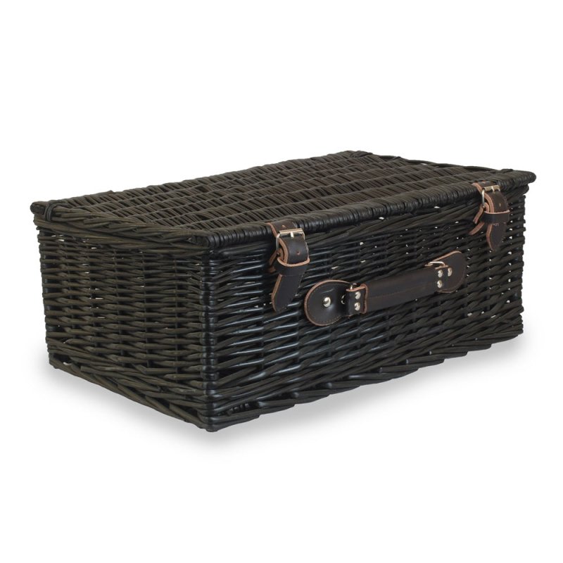 46cm Empty Black Willow Picnic Basket With Cotton Lining - Empty Picnic Baskets - British D'sire