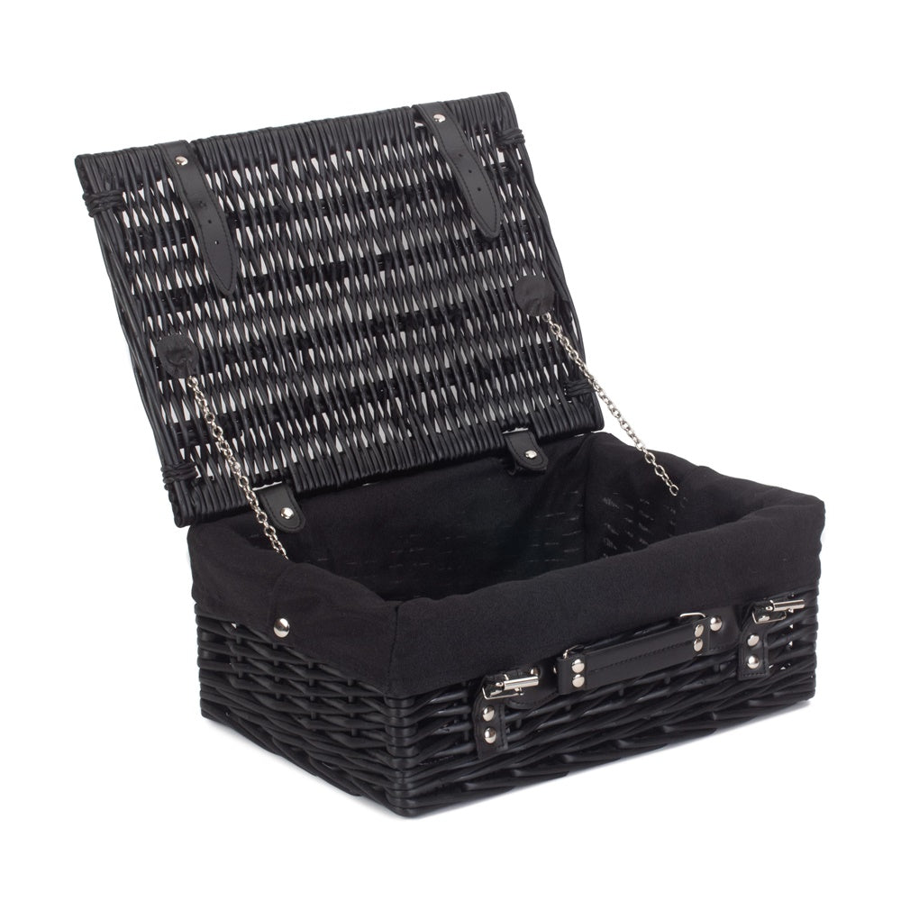 46cm Empty Black Willow Picnic Basket With Cotton Lining Secondary image