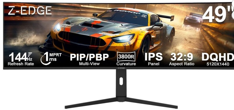 49 Inch Curved Gaming Monitor 144Hz DQHD 5120x1440 IPS Monitor 1ms MPRT, 32:9 Ultrawide, 10Bit, FreeSync, HDR10, Tilt/Swivel/Height Adjustable, USB Type - C 65W, HDMI DisplayPort, KVM, PIP PBP - Gaming Monitor - British D'sire Main image