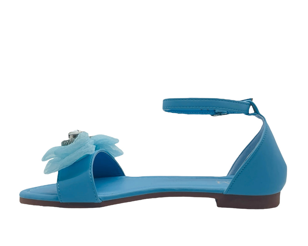 Ankle Strap Flat Rhinestone Mesh Bow Sandals