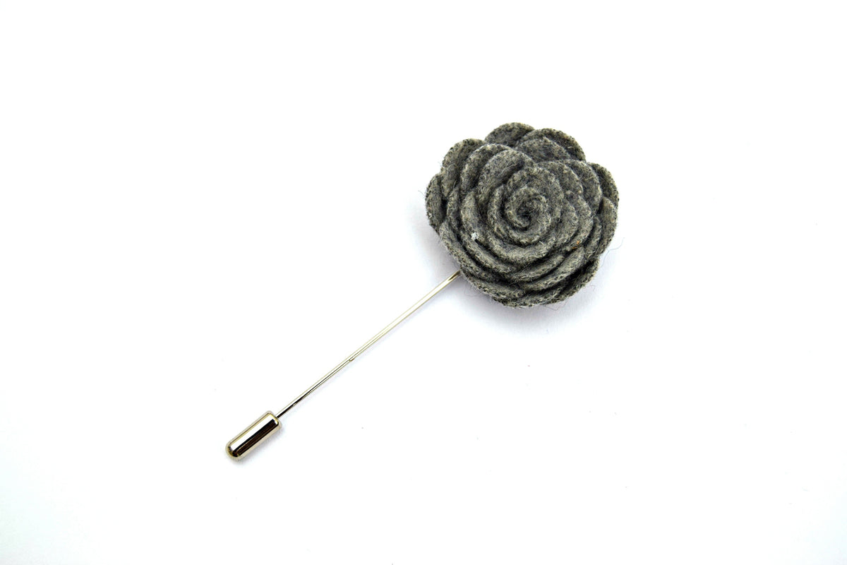 Felt Rose Lapel Pin, Grey