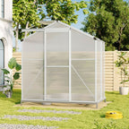 4ft × 6ft Greenhouse Polycarbonate Aluminium Greenhouse with Window, Sliding Door, and Foundation - Greenhouse - British D'sire