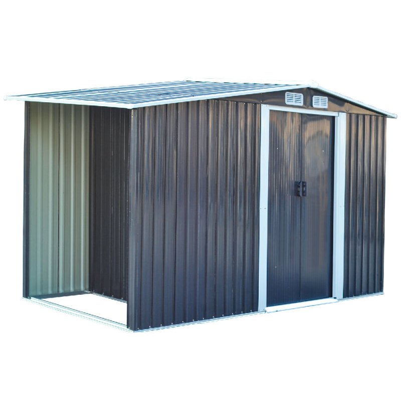 4x8ft Outdoor Garden Metal Storage Shed Log Wood Store House with Sliding Doors - Garden Shed - British D'sire