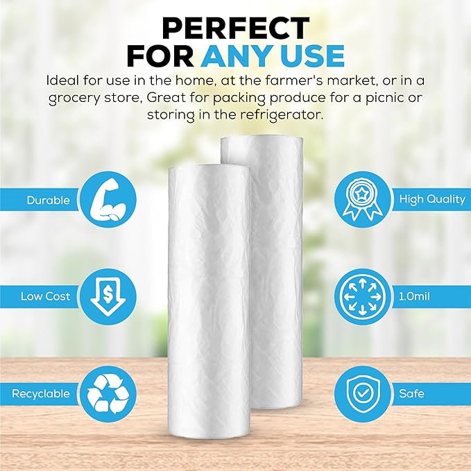 500 x Clear Plastic Bags on a Roll | Food and Sandwich Roll Bags | Freezer Food Storage Bags Rolls | Clear Plastic Poly Food Bags Multi - Use Fresh Fruit and Veg (9" X 14") - Reusable Shopper Bags - British D'sire