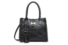 Vegan Leather Grab Handle Shoulder Handbag H,  Swolit Black