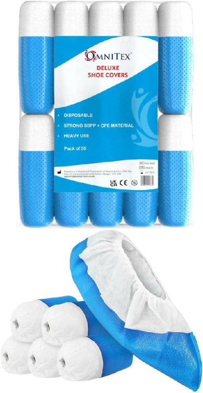 50x Omnitex® Heavy Duty Deluxe Shoe Covers, 9.6g with Anti - Slip Sole | Non Woven + CPE Material | Disposable Tear Resistant | Long Life | Heavy Use | Pack of 50 - PPE - British D'sire Main image