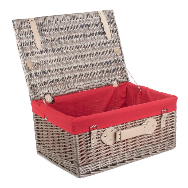 51cm Antique Wash Wicker Picnic Basket with Cotton Lining - Empty Picnic Baskets - British D'sire